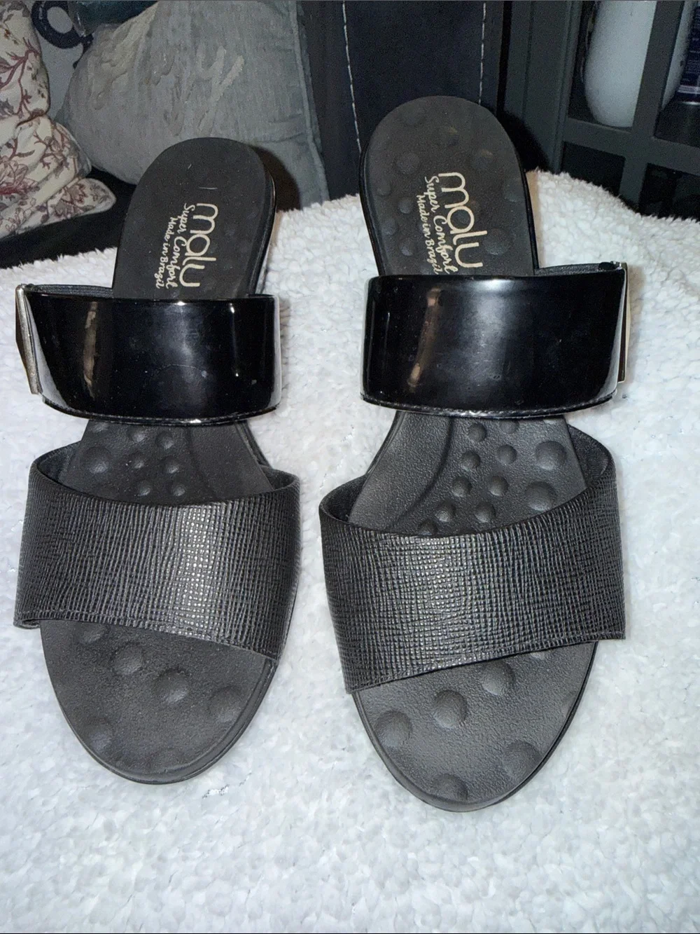 Malu Black Double-Strap Comfort Slide Sandals wedding guest business casual sz 8
